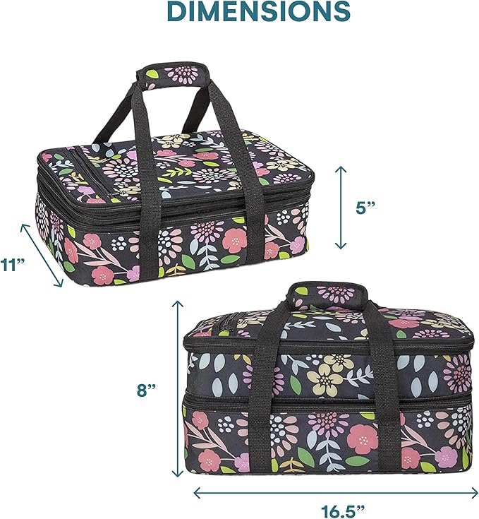 VP Home Insulated Casserole Carrier - 16"x11"x8" Food Carrier with Expandable Compartments, 2-Tier Travel Insulated Bag for Hot or Cold Dishes - Lunch Holder for Picnics, Potluck - Garden Party Design
