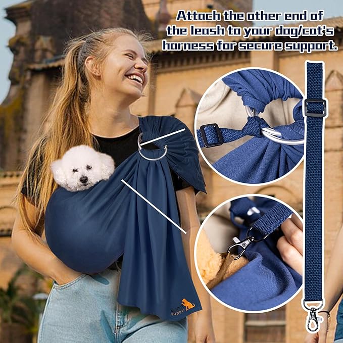 Dog Sling Carrier for Small Dogs,Carrying Wrap Anti-Anxiety Cat Sling,Adjustable Pet Sling(Navy Blue)