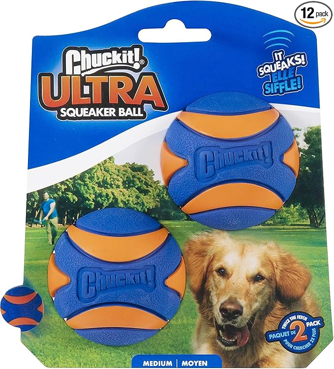 Chuckit! Ultra Squeaker Balls for Dogs, Floating Water Pet Toys, Durable Rubber Pet Toy, Bouncy Squeaky Fetch Balls for Dogs, Pack of 24, Medium (2.5")