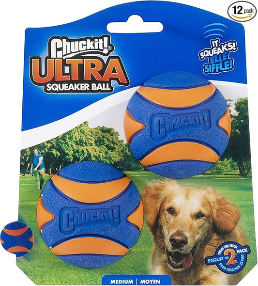 Chuckit! Ultra Squeaker Balls for Dogs, Floating Water Pet Toys, Durable Rubber Pet Toy, Bouncy Squeaky Fetch Balls for Dogs, Pack of 24, Medium (2.5")