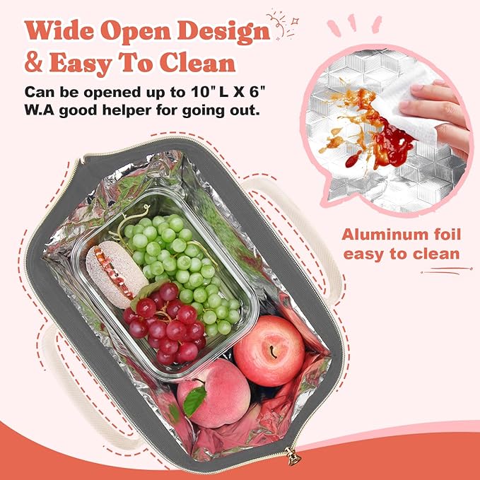 Lunch Bag Women Insulated Lunch Box Wide-Open Lunch Tote Bag Large Drinks Holder Durable Nylon Thermal Snacks Organizer for Men Adults Work Picnic Hiking Beach Fishing, Pink Braid