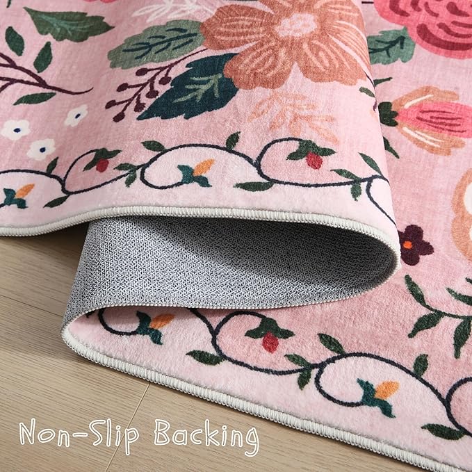 Rugcomf Runner Rug for Hallways Kitchen Rug Non Slip 2'x 6' Washable Rugs with Rubber Backing Soft Floral Carpet Runner for Hallways, Kitchen, Laundry, Bedroom, Bathroom(Pink)