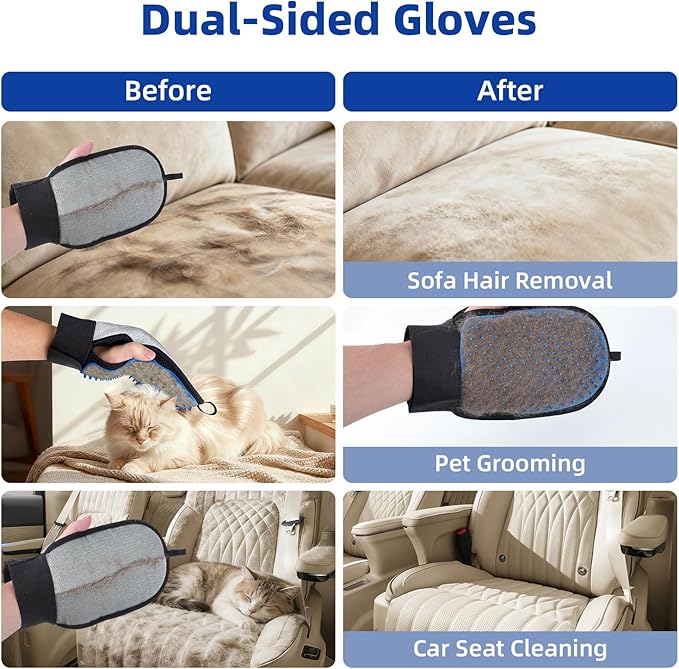 Pet Hair Removal Glove for Dog & Cat, Reusable Magic Pet Hair Brush, Pet Grooming Gloves, Electrostatic Pet Hair Remover Tool for Sofas, Carpets, Furniture, Car Seats and Clothing (Blue)