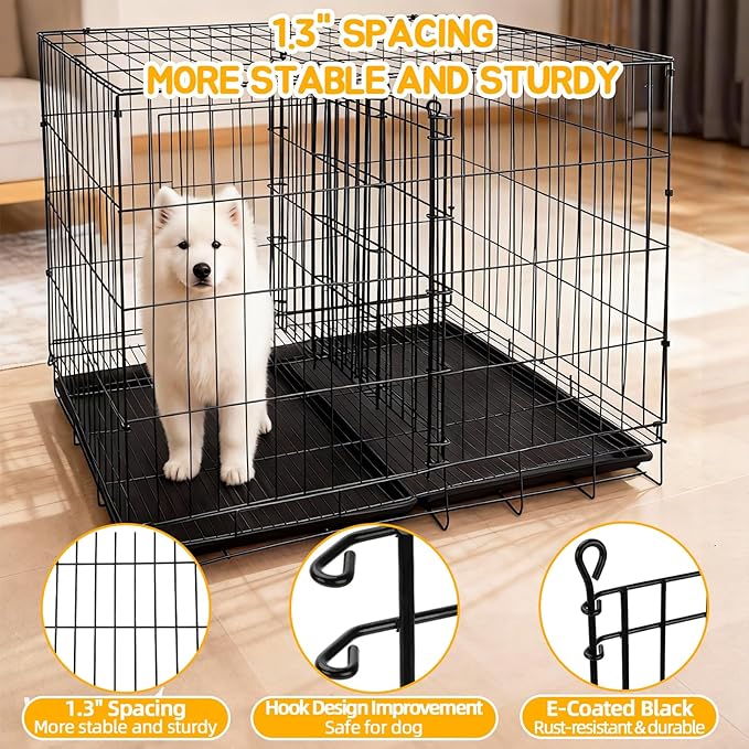 Dog Crate Divider Panel 2 Pack, 28" H Metal Kennel Divider, Adjustable 18.9"-38.2" Width, Fits 42"-48" Wire Dog Crates, Tool-Free Install for Puppy Training & Anxiety Relief (Crate Not Included)
