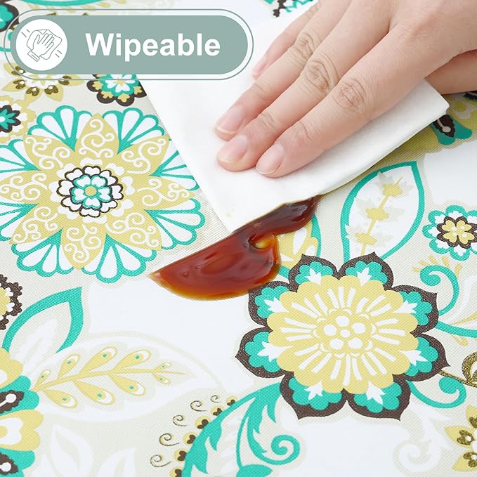 misaya Rectangle Waterproof Vinyl Table Cloth, Wipeable Tablecloth with Flannel Backing, Plastic Table Cover for Dinner, Picnic, Indoor and Outdoor (Paisley Flower, 60" x 84")