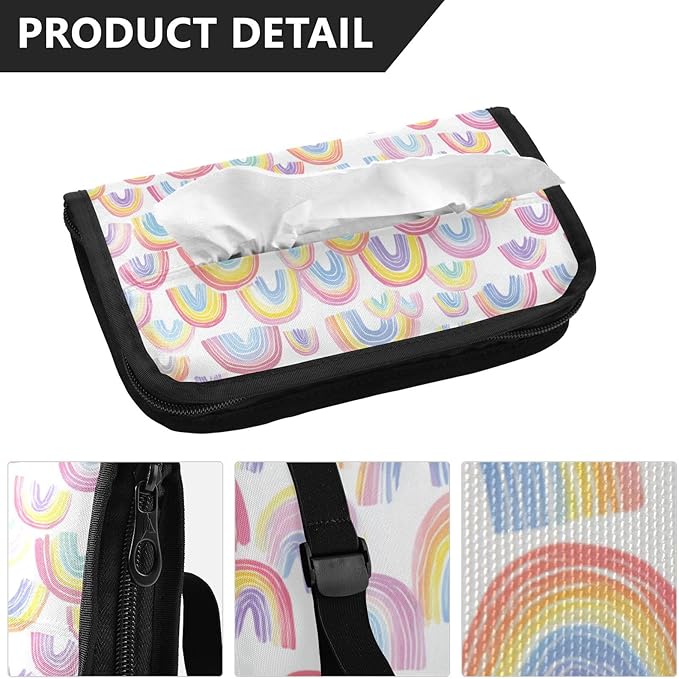 Car Tissue Holder Car Napkin Holder Car Tissue Box Dispenser Storage Case Sun Visor Mask Holder with Adjustable Straps Reusable Refillable Gradient Cute Rainbows