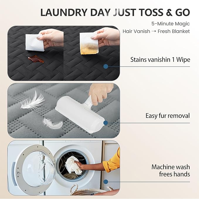 gogobunny 100% Double Sided Waterproof Dog Blanket Soft Pet Bed Cover Reversible Protect Furniture Couch Sofa Car for Puppy Cat (Dark Charcoal/Light Charcoal, 52x82 Inch (Pack of 1))