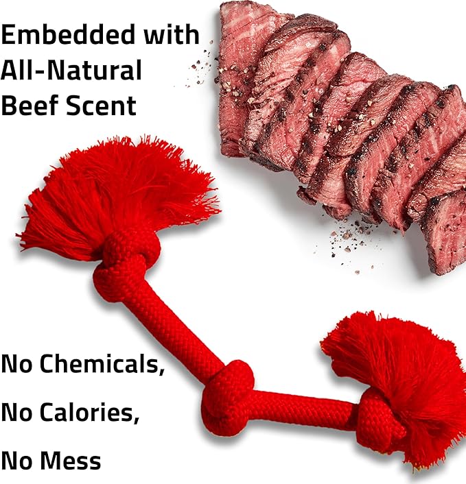 Playology Dog Toys | Dri-Tech Rope Toy Tug of War Rope for Aggressive Chewers | Jumbo Beef Scented Toy - Easy to Clean and Made from Non Toxic Materials