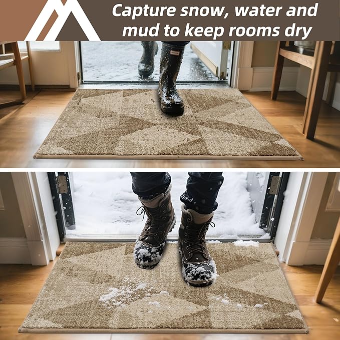 COSY HOMEER Entryway Rugs Doormat 24"x36", Non-Slip Absorbent Polyester, Washable Rugs for Front Door, Dirty Paws & High Traffic Areas, Beige