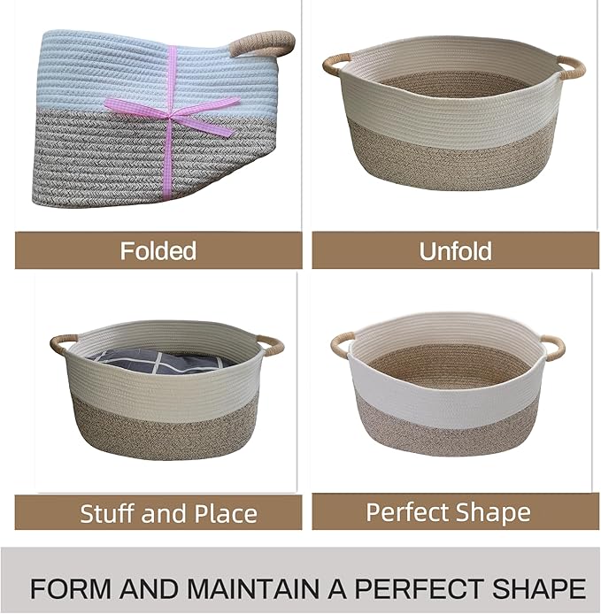 Medium Rope Basket with Handles, Medium Bohe Storage Basket, 17 "L x 12.5" W x 8.5 "H, Home Decor Organizer for Towels,toys, Books & Magazines