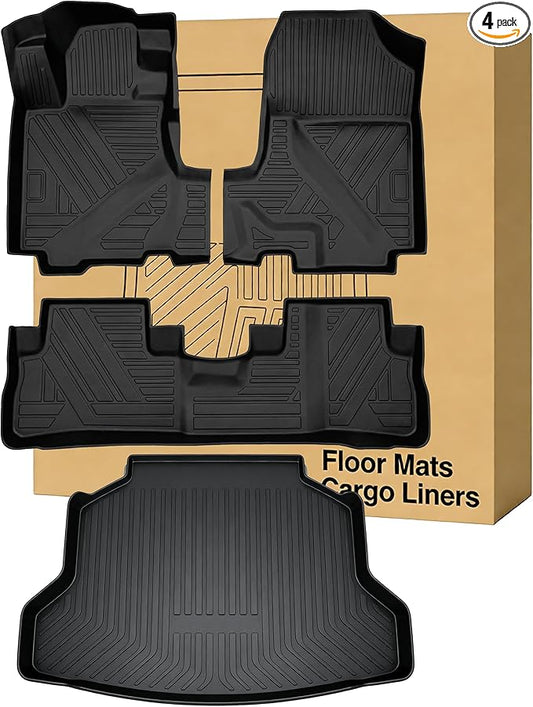 Floor Mats ＆ Cargo Liners Compatible with 2007-2011 Honda CR-V，All Weather Protection Waterproof Durable Anti-Slip Odorless Custom-fit Front Rear Rows Back Trunk Tray Full Set Carpet Liner