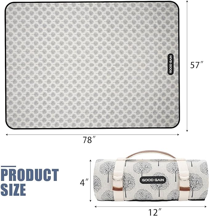 Picnic Outdoor Blankets Waterproof Extra Large - Beach Mat Sand Free Foldable with Carry Strap | Portable Camping Blanket | Park Blanket for Grass Park, Hiking, Travel, Concerts, Indoor (Black Flower)