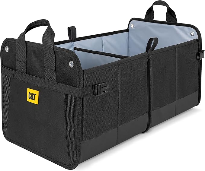 CAT FlexTrunk Car Trunk Organizer - Collapsible Dual-Compartment Storage - Black - 23"L x 14.5"W x 13"H