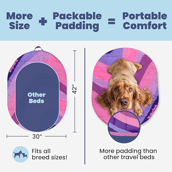 Travel Dog Bed (42" x 30")- Foldable & Packable for Travel, Road Trip, Camping– Lightweight, Water Resistant & Cozy with Soft Padding– Compact, Portable & Machine Washable– Large & Small Breeds: Pink