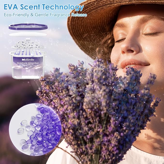 Moisture Absorbers 12 Pack, Lavender Fragrance Closet Dehumidifier for Bathroom, Car ＆ Basement, 10.5 oz Refillable Humidity Absorber Boxes