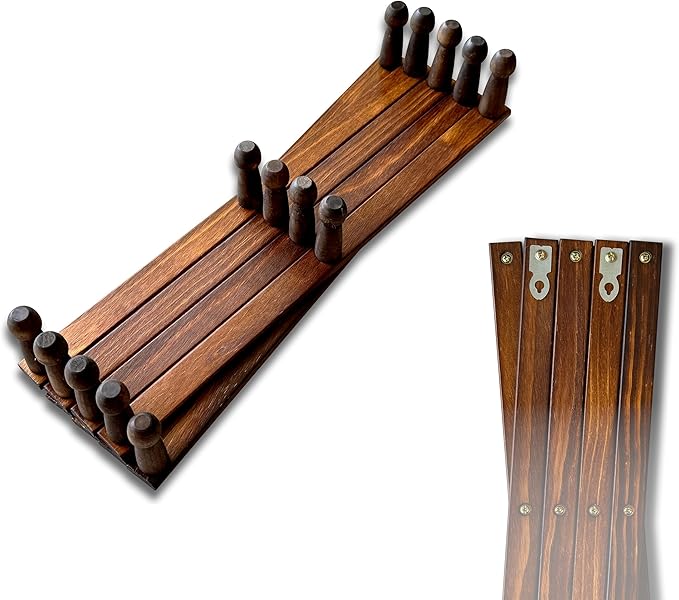 Mercurial Trade Expandable Wooden Coat Rack Hanger - Large Accordion Hanger with Expanding Pegs | Hand Made Rustic Wooden Hat Rack for Wall | Hang Coat, Jacket, Hat | Wall Rack – 14 Hook, Jacobean