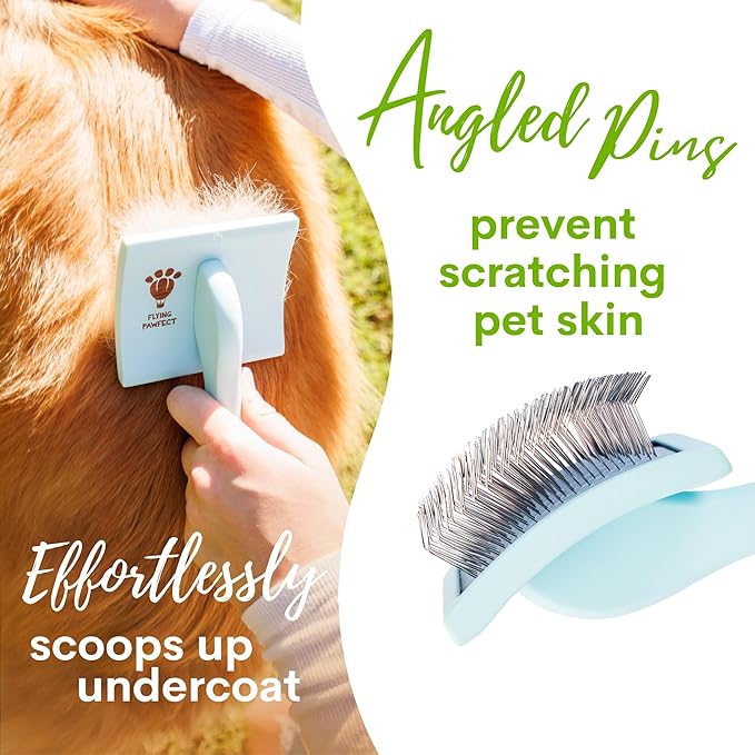 Pet Slicker Brush With Soft Massage Grooming Stainless Steel Pins - For Dematting, Shedding Fur, and Undercoat - Ideal Gift for Professional Pet Groomers - Long Slicker Brush (Coral, Curved Medium)