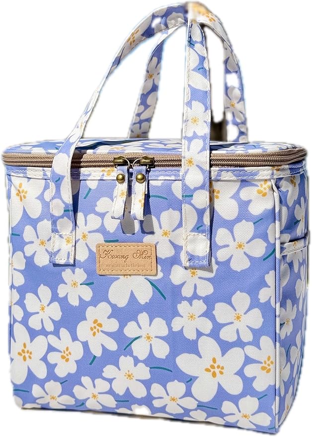 Kwang Min Floral Insulated Lunch Bag for Women,Reusable Lunch Box,Large Cooler for Office,Picnic Outdoors,Premium Quality Waterproof Fabric,Ideal Gift for Outdoors and work (Purple Cosmo)