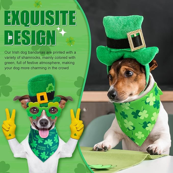 50 Pieces St. Patricks Day Dog Bandanas Bulk Shamrock Dog Bandanas for Dogs Green Soft Dog Bandana Bibs Adjustable Triangle Dog Bandana for Small Medium Large Dog Cat (25.6 x 17.7 x 17.7)