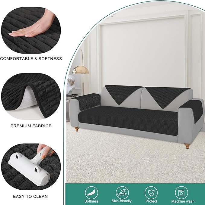 Foxdecor Couch Arm Covers Sofa Arm Cover, Arm Chair Covers Set of 2, Non-Slip Chair Arm Covers, Arm Rest Cover for Sofa, Armchair Slipcovers Couch Protector. (Black 18x28 inch)