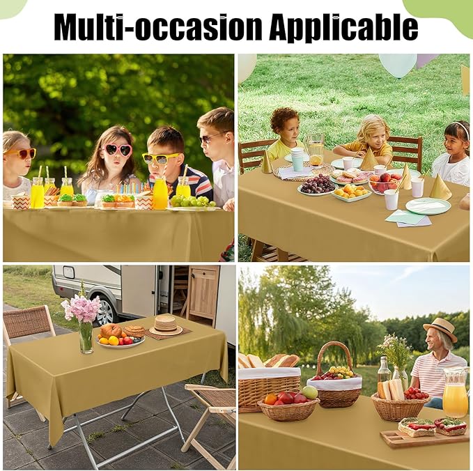 Smiry Disposable Table Cloth 12 Pack, 54 x 108 Inch Waterproof Plastic Tablecloth, Decorative Rectangle Table Covers for Party, Birthday, Picnic, Gold