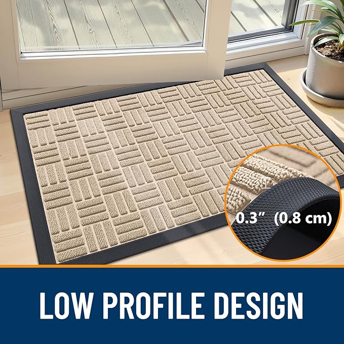 OLANLY Front Door Mat Outside Entrance 59x34, Absorbent, Heavy Duty Sturdy Natural Rubber Doormat Indoor Outdoor, Non-Slip, Stain and Fade Resistant, Low Profile Floor Mat for Entryway, Latte White