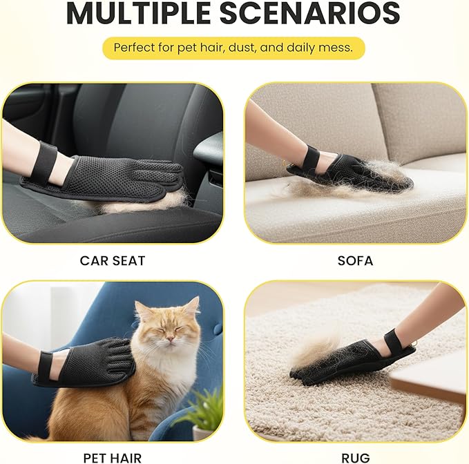 2-Pack Pet Hair Removal Glove – Upgraded Electrostatic Cleaning Tool for Couch, Carpet & Laundry – Reusable Five Finger Magic Brush for Cats & Dogs, Eco-Friendly Hair Remover for Home & Car