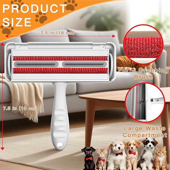 Pet Hair Remover Roller & Self-Cleaning Grooming Brush (2-in-1), Reusable Fur Tool for Dogs Cats Shedding, No Sticky Sheets for Pet Hair Removal on Furniture, Couch, Carpet, Bedding, Car Seats