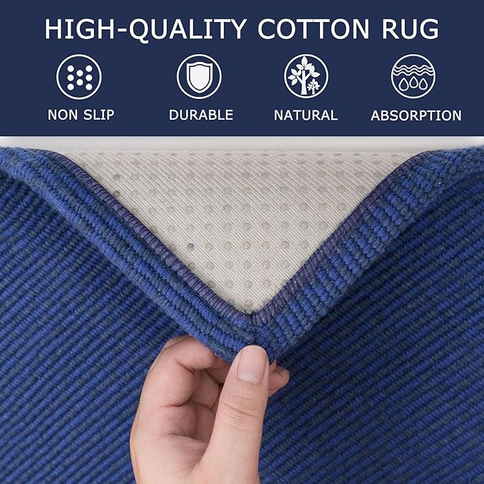 KOZYFLY Washable Runner Rug 2x8 Ft Runners for Hallways Kitchen Runner Rugs with Rubber Backing Braided Cotton Entryway Runner Indoor, Carpet Runners for Hallway Entryway Bedroom, Royal Blue