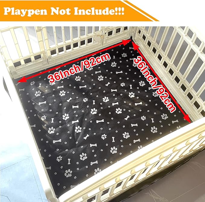 Dog Playpen Bottom Pad Fits for 36 Inch 4 Panels Exercise Pet Playpen, Dog Crate Pad Puppy Playpen Pad, Hoop and Loop Design (Note: Playpen Not Included). -Black