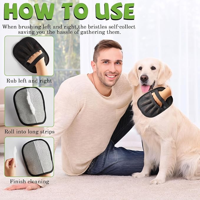 Upgraded Five-Finger Electrostatic Pet Hair Remover Glove for Cats & Dogs Reusable Magic Fur Brush Washable Double Sided Static Pet Hair Fur Remover Tool for Couch, Car Seat, Carpet & Laundry