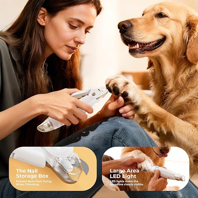 2-in-1 Dog Nail Clippers & Dog Nail Trimmers for Small Medium Large Dogs Cats Pets with Spash Guard, Nail Grinder for Dogs Quiet,Pet Nail Clippers with 2 LED Large Light