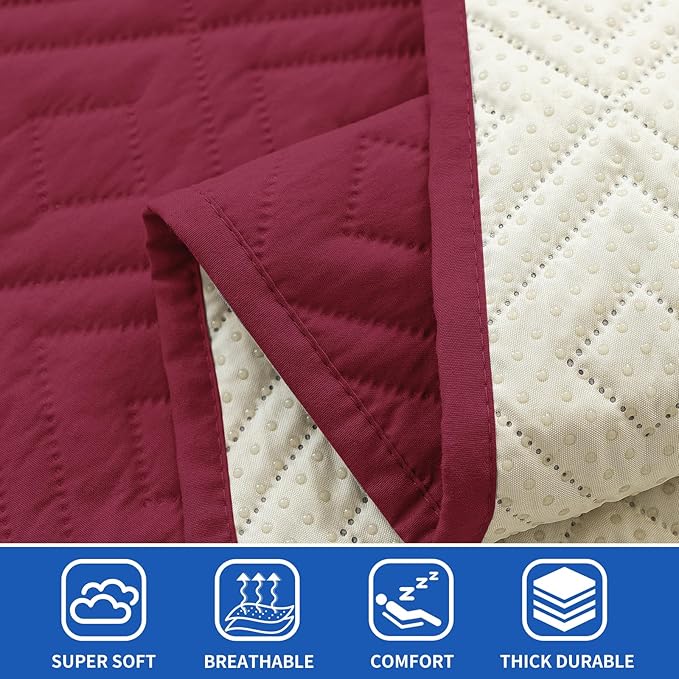 2026 Waterproof Bed Sofa Blanket (68"x82") Comfy Couch Sofa Mat for Dog Pets with Anti-Slip Back, Universal Incontinence Lightweight Liner Pad for Furniture Car Picnic etc Durable Washable, Wine Red