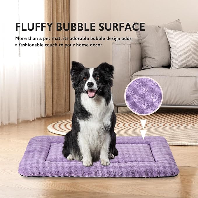 Dog Bed Mat Crate Pad for Large Dogs, Washable Soft Pet Sleeping Mat Kennel Pad with 3D Bubble Pattern, Dusty Purple, 36"x 23"