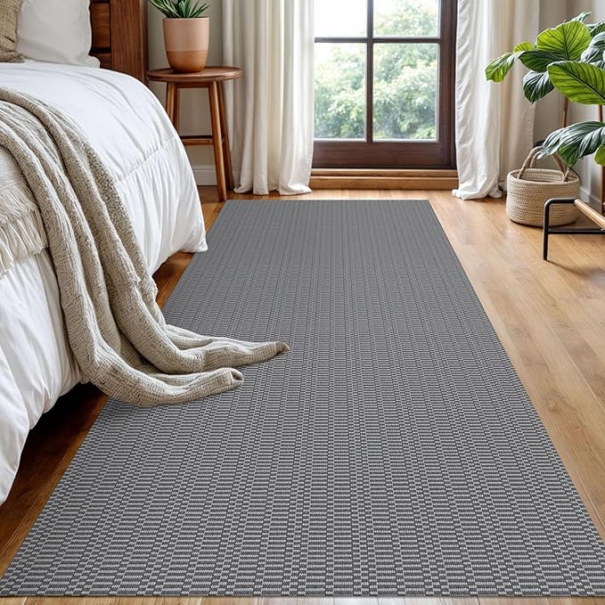 KOZYFLY Washable Runner Rug 3x8 ft Hallway Kitchen Runner Rugs with Rubber Backing Bobo Non Slip Entryway Runner Indoor, Carpet Runners for Hall Entryway Bedroom, Grey/Charcoal Grey