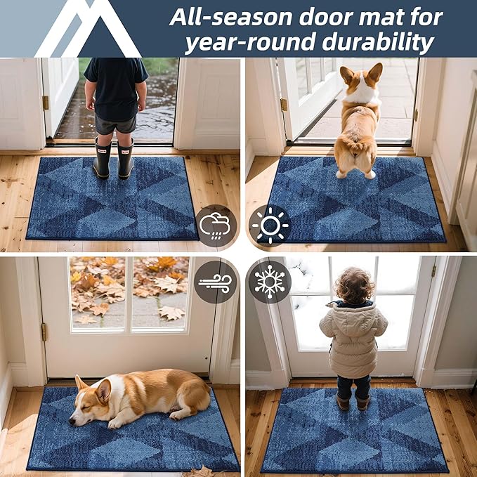COSY HOMEER Entryway Rugs Doormat 32"x48", Non-Slip Absorbent Polyester, Washable Rugs for Front Door, Dirty Paws & High Traffic Areas, Blue