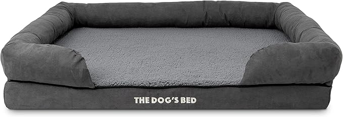 The Dog’s Bed, XL Grey Plush, Solid Memory Foam, Pain Relief: Arthritis, Hip & Elbow Dysplasia, Post Surgery, Lameness, Supportive, Calming, Waterproof Washable Cover