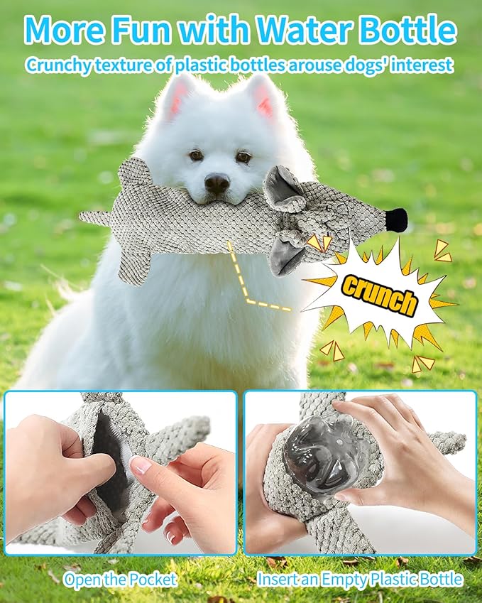 KrauzPet Dog Toys, Squeaky Plush No Stuffing Crinkle Dog Toy for Small Medium Large Dogs, Interactive Puppy Teething Water Bottle Dog Chew Toy