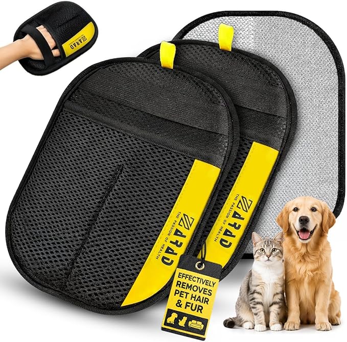 ZARAD Pet Hair Removal Glove for Dogs & Cats – Electrostatic Reusable Dog & Cat Hair Remover Glove | 2-in-1 Pet Grooming Glove & Fur Remover for Furniture (2)