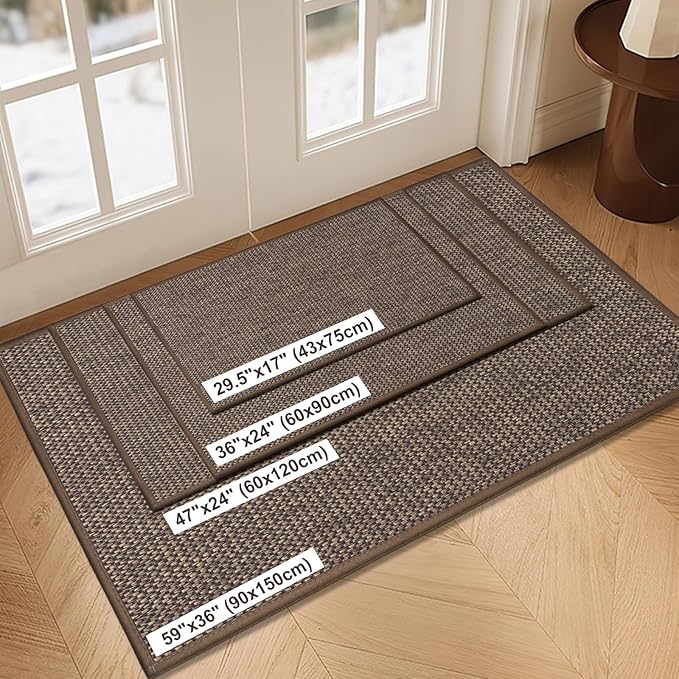LEKEEPGO Door Mat 17"x29", Non Slip Door Mat Indoor Entrance, Rubber Backing Indoor Door mats Washable Absorbent Low-Profile Doormat Front Entryway Entry Resist Dirt Inside Door Mats, Brown