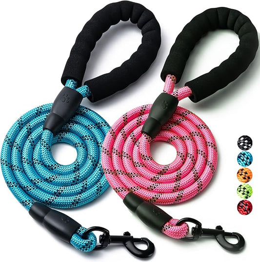 2 Pack Dog Leash, 4/5//6 FT Heavy Duty Nylon Rope Pet Leashes with Comfortable Padded Handle, Reflective Dog Leashes for Small Medium and Large Dogs (4FT-3/8,Blue/Pink)