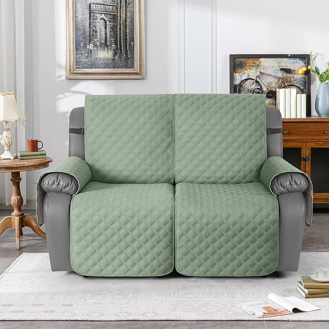 TAOCOCO 100% Waterproof Recliner Couch Covers, Recliner Sofa Covers with Leg Straps, 1-Piece Washable Reclining Sofa Cover with Pocket Couch Protector for Pets Kids(2 Seater, Sage Green)