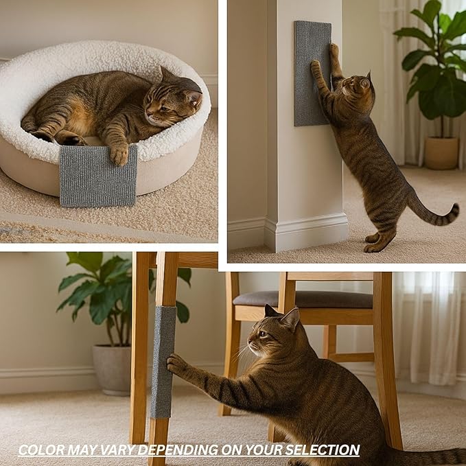 Cat Scratch Mat (Dark Grey, 10-Pack), 23.6’’ x 11.8’’ Wall Corner Scratcher, Versatile Self-Adhesive Replacement Easy Use for Cat Trees, Wall Furniture, Scratching Posts, and Couch Protection