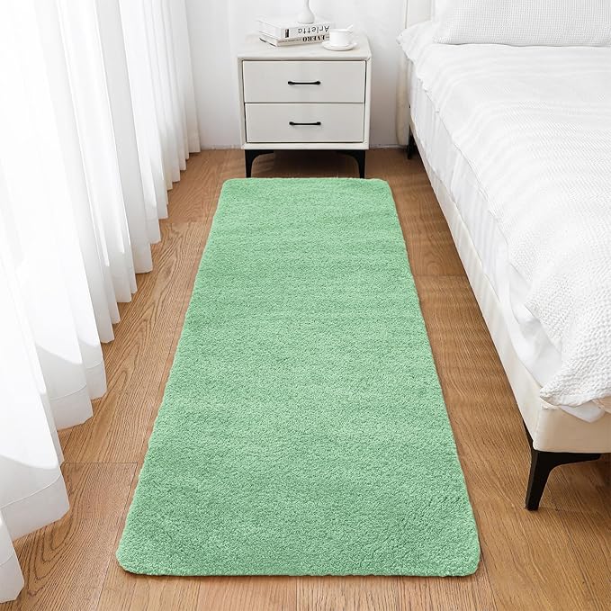 Light Green Bathroom Rugs Runner 24"x72" - Extra Long Plush Bath Mat, Non Slip Absorbent Microfiber Floor Rug, Washable and Fluffy - Ideal for Bathroom, Kitchen or Pet Mat Use