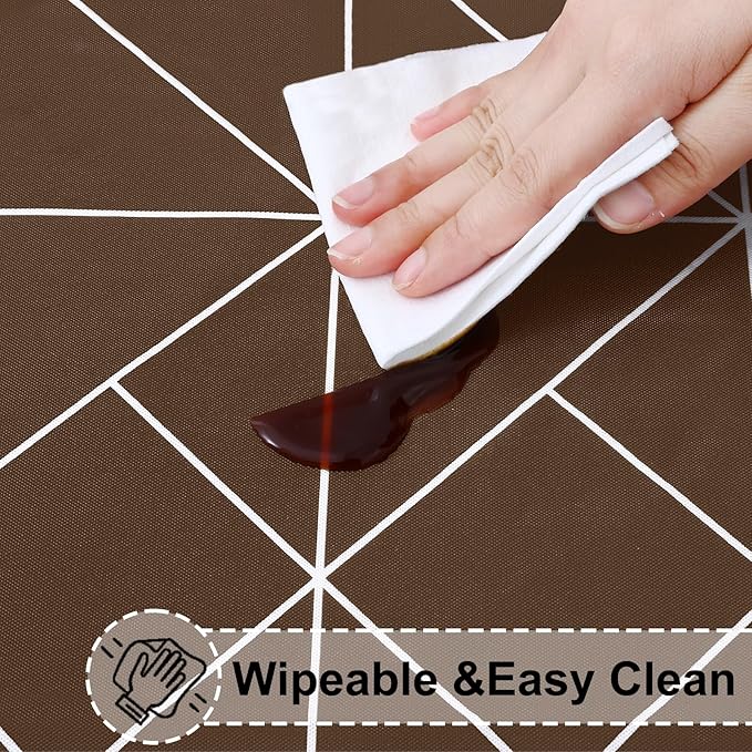 misaya Rectangle Vinyl Tablecloth, 4 Foot Elastic Fitted Table Cover with Flannel Backing, 100% Waterproof Plastic Table Cloth for Picnic, Camping, Outdoor (Coffee and White, 30x48 inch)