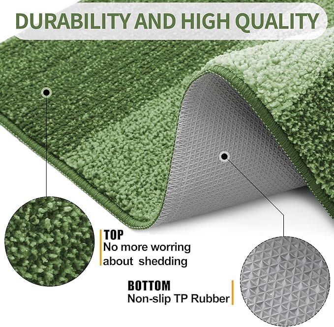 Kitinjoy Indoor Outdoor Door Mat, 30x17 Non-Slip Absorbent Dirt Trapper, Low-Profile Washable Inside Entrance Front Floor Mat, Sturdy Soft Entry Doormats for Entryway, Green