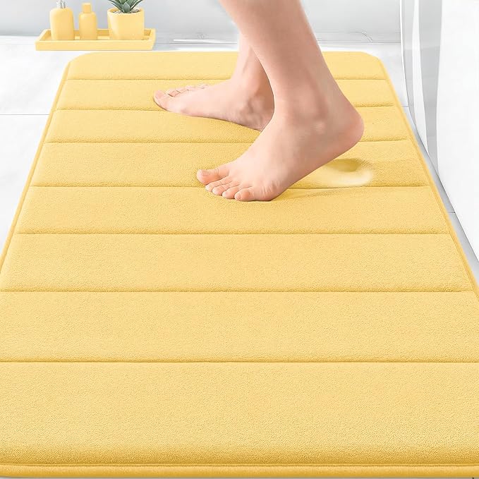 OLANLY Memory Foam Bath Mat 30x20, Super Soft Absorbent Bathroom Rugs, Quick Dry, Machine Washable Shower Floor Rugs, Bathmat Carpet, Bathroom Home Decor Accessories, Yellow