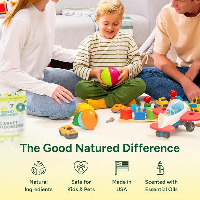 Good Natured Brand | Carpet Deodorizer & Freshener Powder | 31 oz Pet Odor Eliminator for Strong Odor & Pet Urine | Fresh Natural Lemon & Eucalyptus Scent | Safe for Homes with Pets