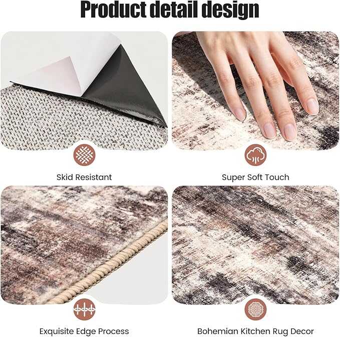 Kitchen Rug Set 3Pcs, Boho Rug Sets Non Slip Washable for Floor Thick Farmhouse Kitchen Decor Runner Rugs for Kitchen, Entryway，Laundry, Hallways 20''x32''+20''x48''+20''x59