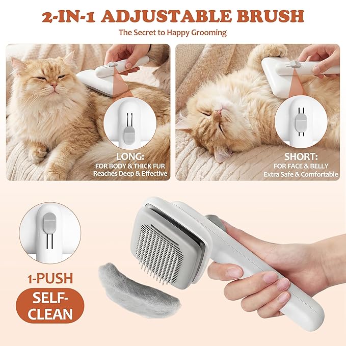 ZORPAWO Self Cleaning Slicker Brush - Skin Friendly Pet Shedding Brush for Dogs, Cats, Puppies, Long & Short Hair, Painless Deshedding & Massaging Tool(White)